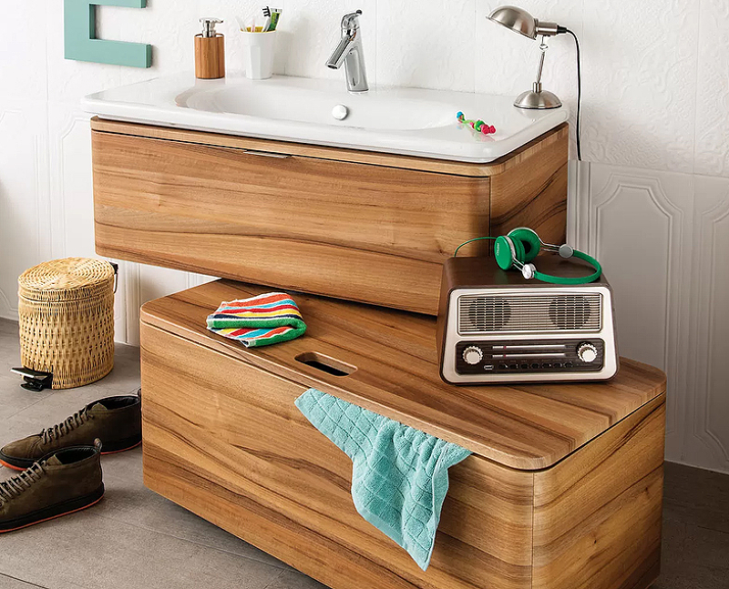 Тумба с раковиной подвесная Vitra Nest Trendy 80 с LED подсветкой темное дерево 56138 - 5