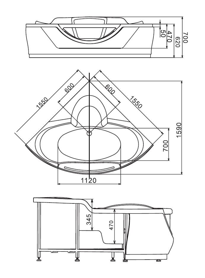 Акриловая ванна Gemy G9025 II O - 3