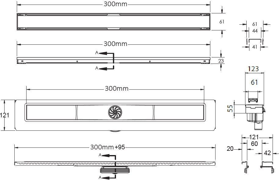 Душевой лоток Berges Wasserhaus B1 Keramik 30 см 090014 - 9