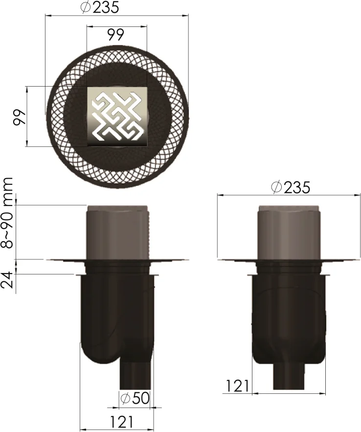 Душевой трап Berges Platz Antik 10х10 хром глянцевый 091060 - 1