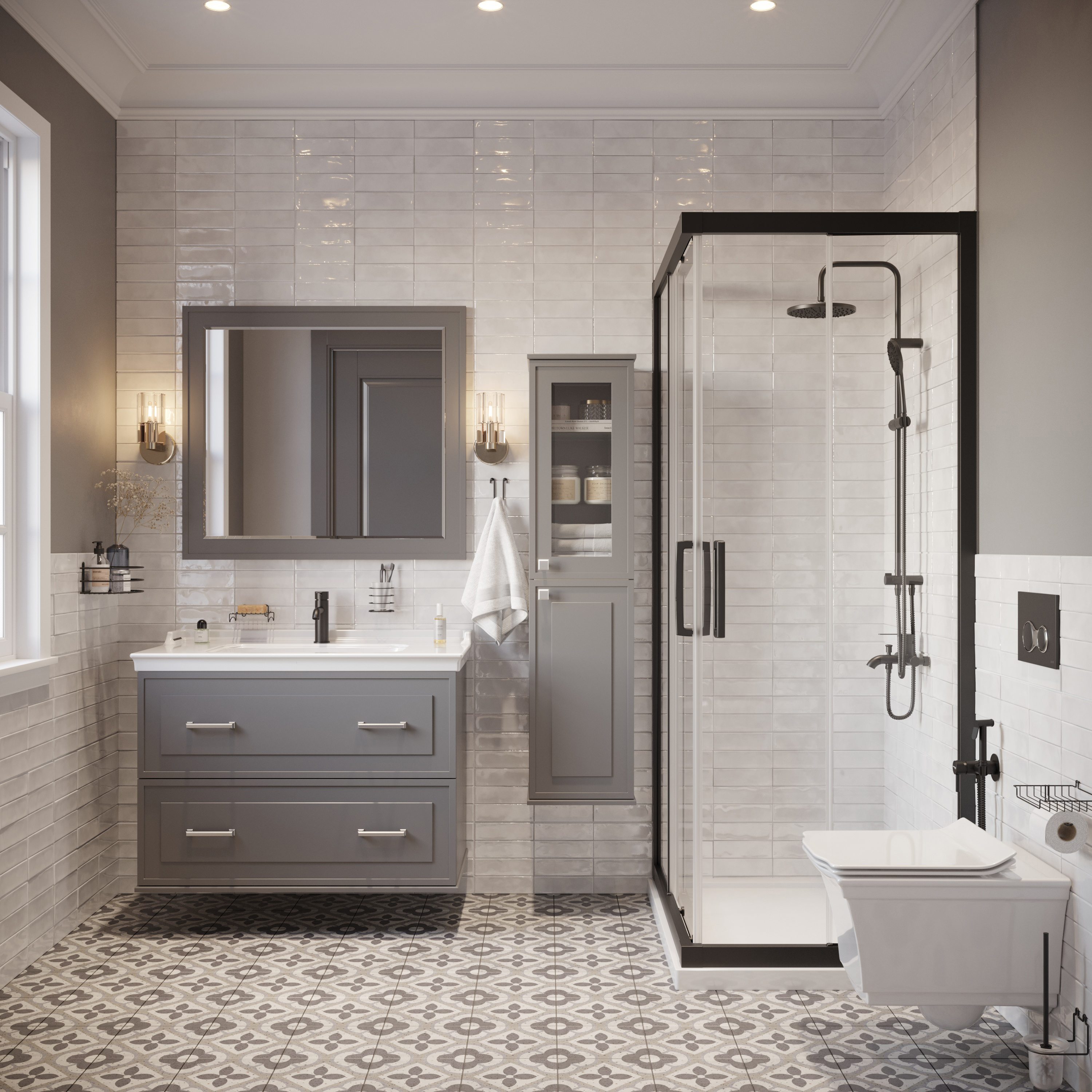 Мебель для ванной STWORKI Хадстен 100 cерая, подвесная, из МДФ, российская (гарнитур, комплект) 540925 - 1