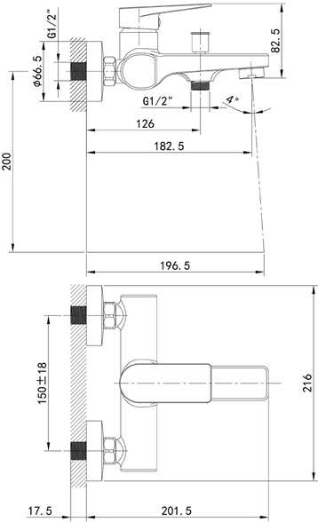 Смеситель IDDIS Bridge для ванны с душем BRDSB00i02WA - 2