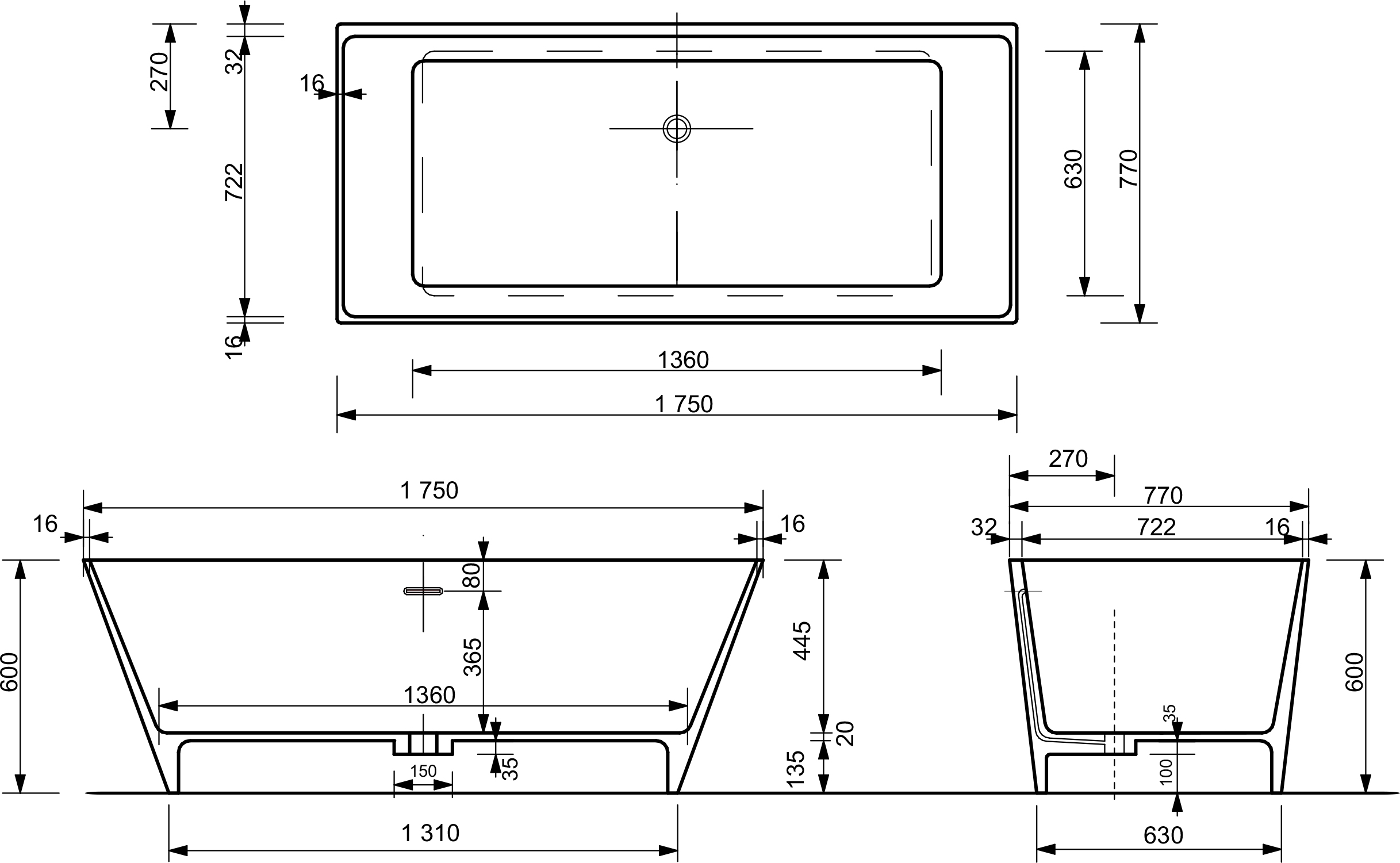 Ванна из искусственного камня Эстет Манхэттен ФР-00006566 175x80 - 4