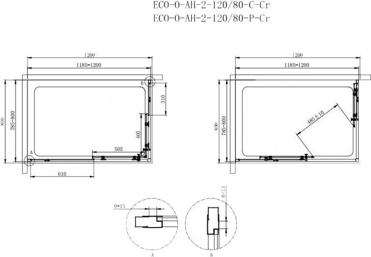 Душевой уголок Cezares Eco O AH 2 120/80 C Cr ECO-O-AH-2-120/80-C-Cr - 4