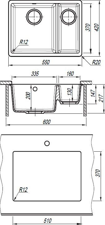 Мойка кухонная Florentina Вега 335/160 песочный 22.325.D0510.107 - 1