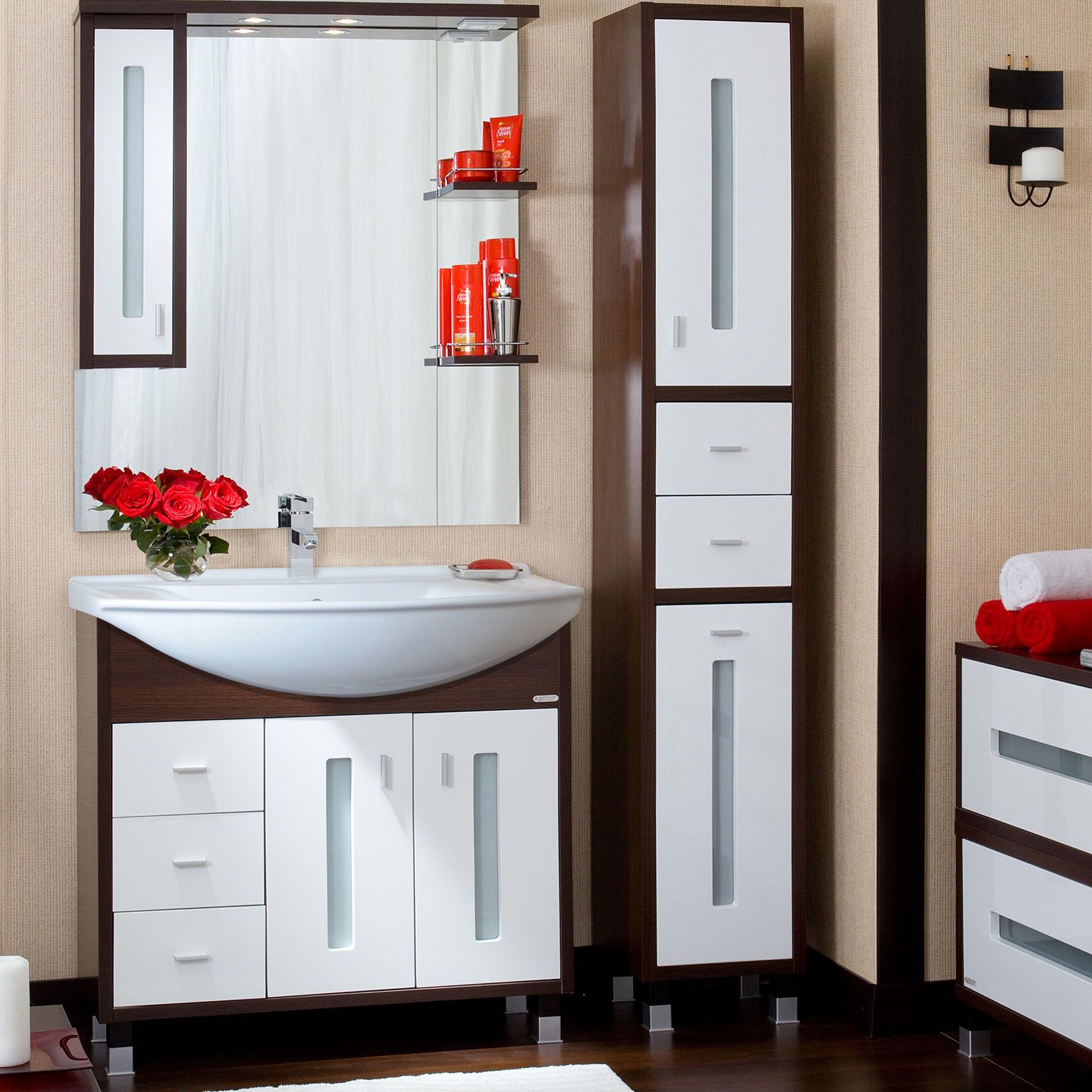 Тумба с раковиной Бриклаер Бали 85 венге, белый глянец - 1