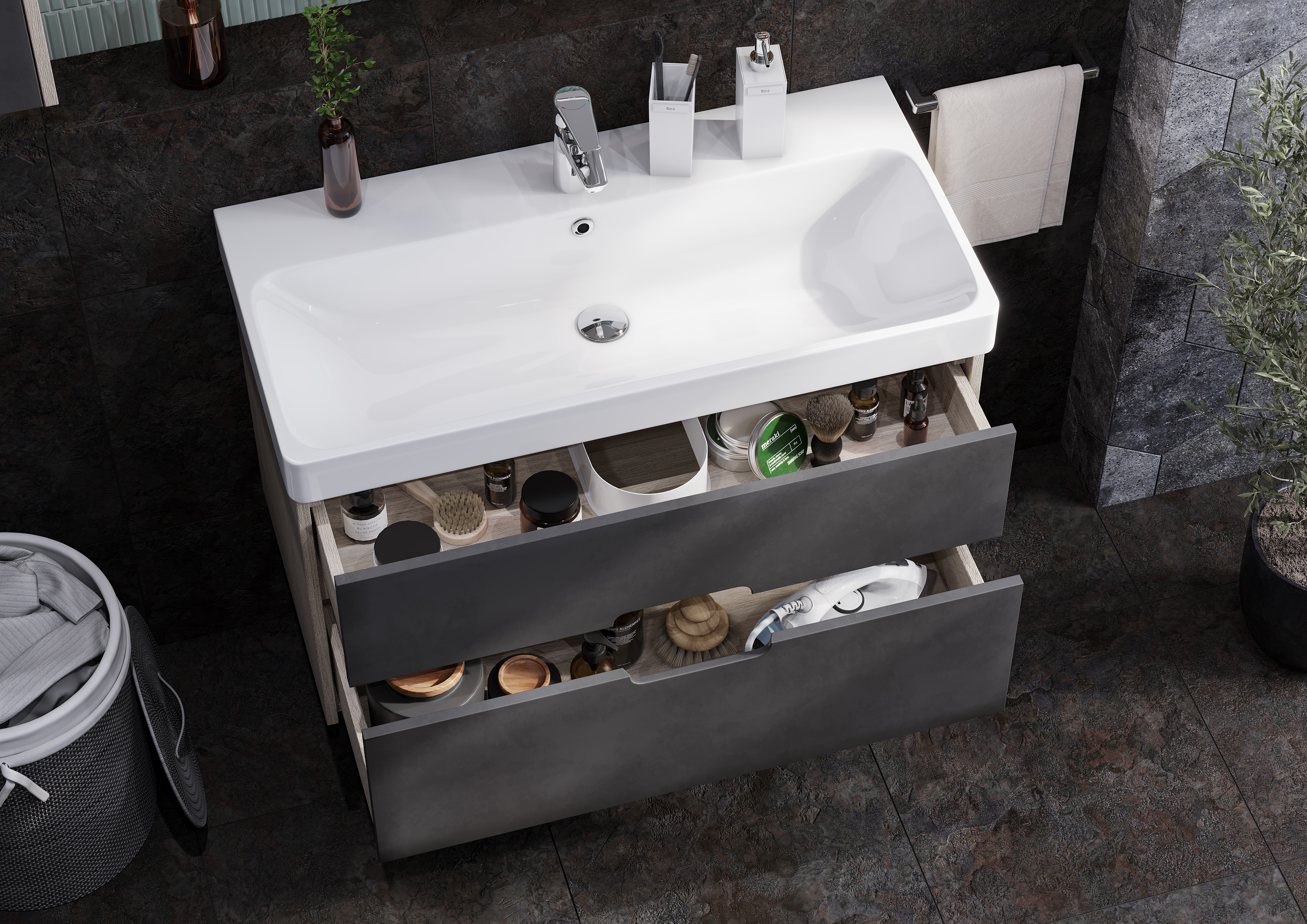 Комплект мебели Aquaton Оливия 90 светлое дерево-серый - 2