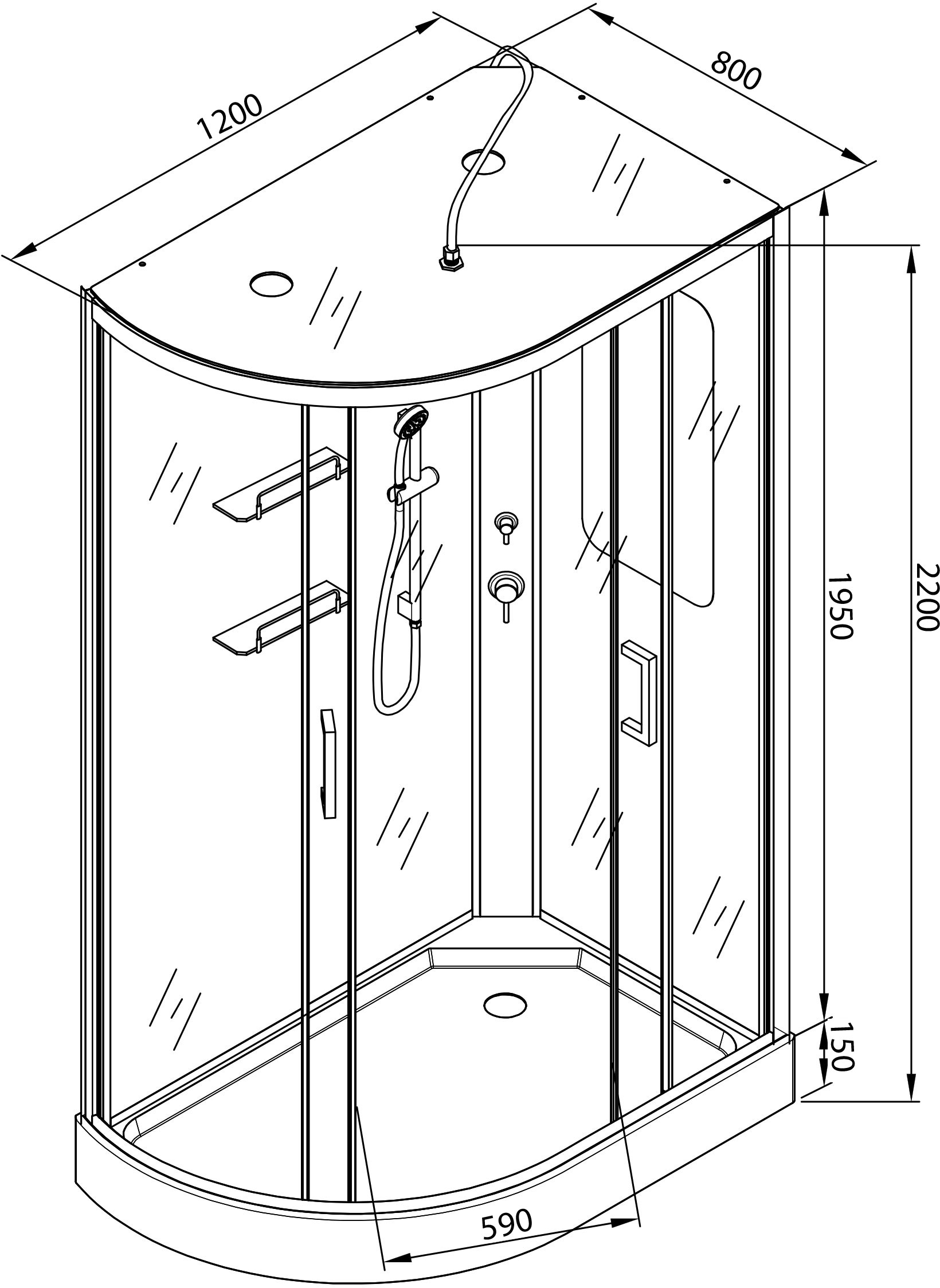 Душевая кабина Deto D 120х80  D102SRLED - 13