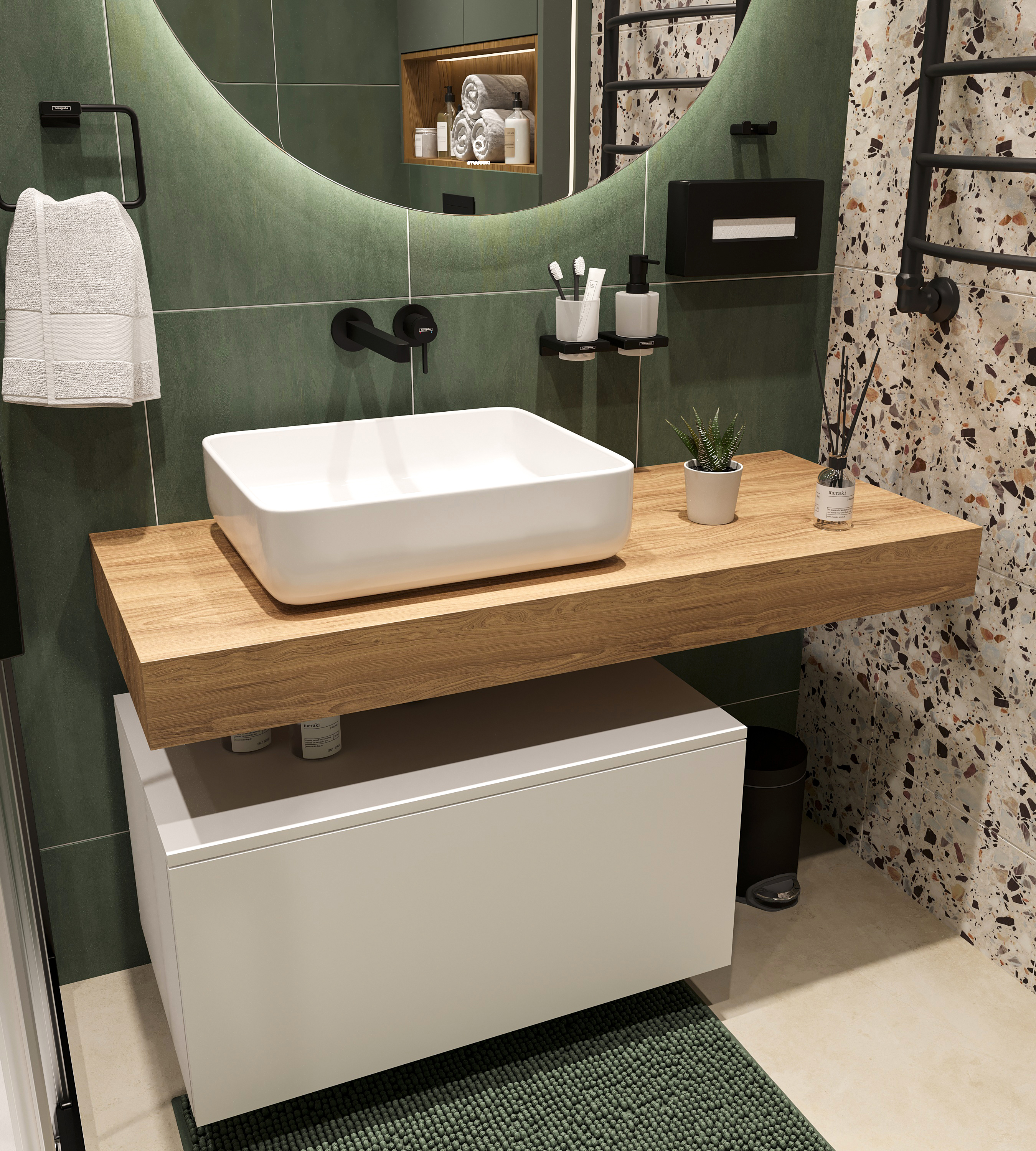 Мебель для ванной STWORKI Ольборг 120 столешница дуб французский, без отверстий, с тумбой 80, с раковиной STWORKI Soul 1 белой 489182 - 3