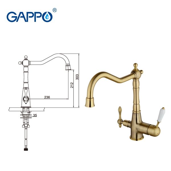 Смеситель для кухни с подключением фильтра питьевой воды бронза G4391-4 - 9