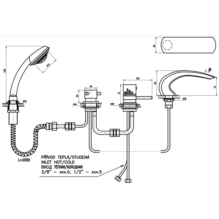 Смеситель на борт ванны термостатический Rav Slezak Dunaj золото DT272.5PZ - 1