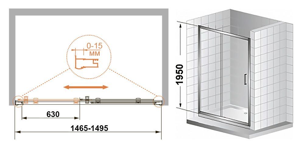 Душевая дверь в нишу Cezares Pratico BF1 150 C Cr PRATICO-BF-1-150-C-Cr - 4