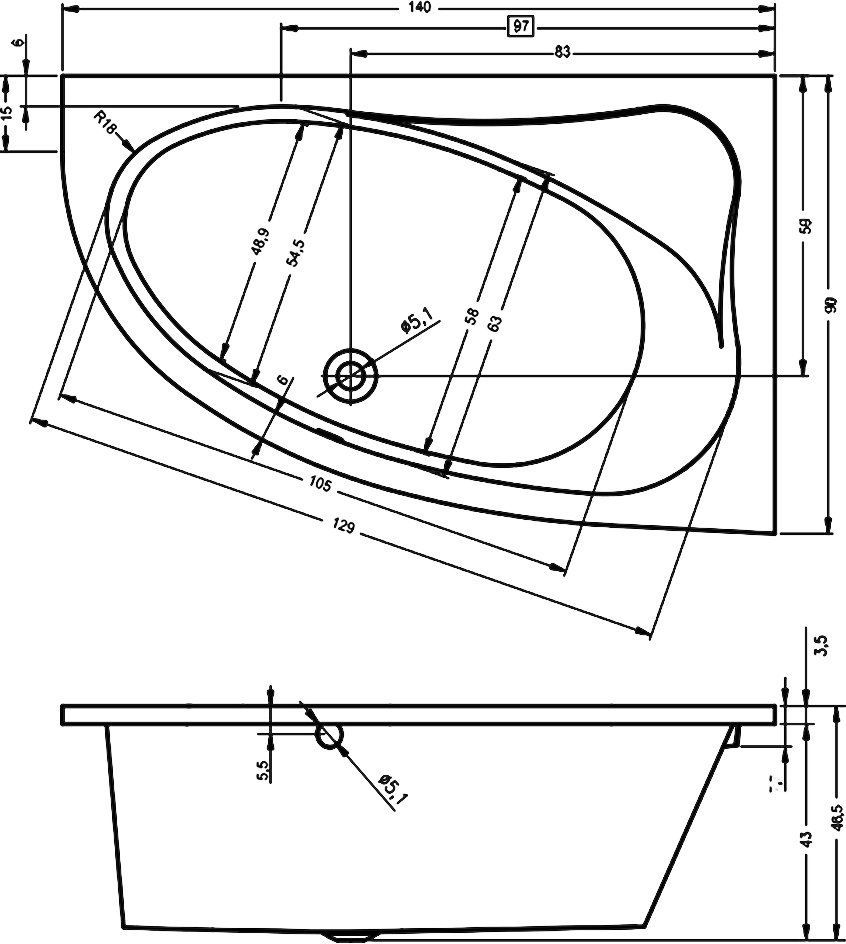 Акриловая ванна Riho Lyra 140 L B020001005 - 1