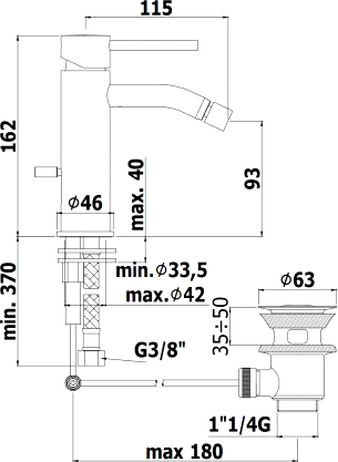 Смеситель Paffoni Light LIG135NO для биде, с д/к, черный - 1