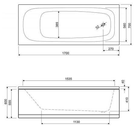 Акриловая ванна Cezares Eco 170x70  ECO-170-70-41-W37 - 1