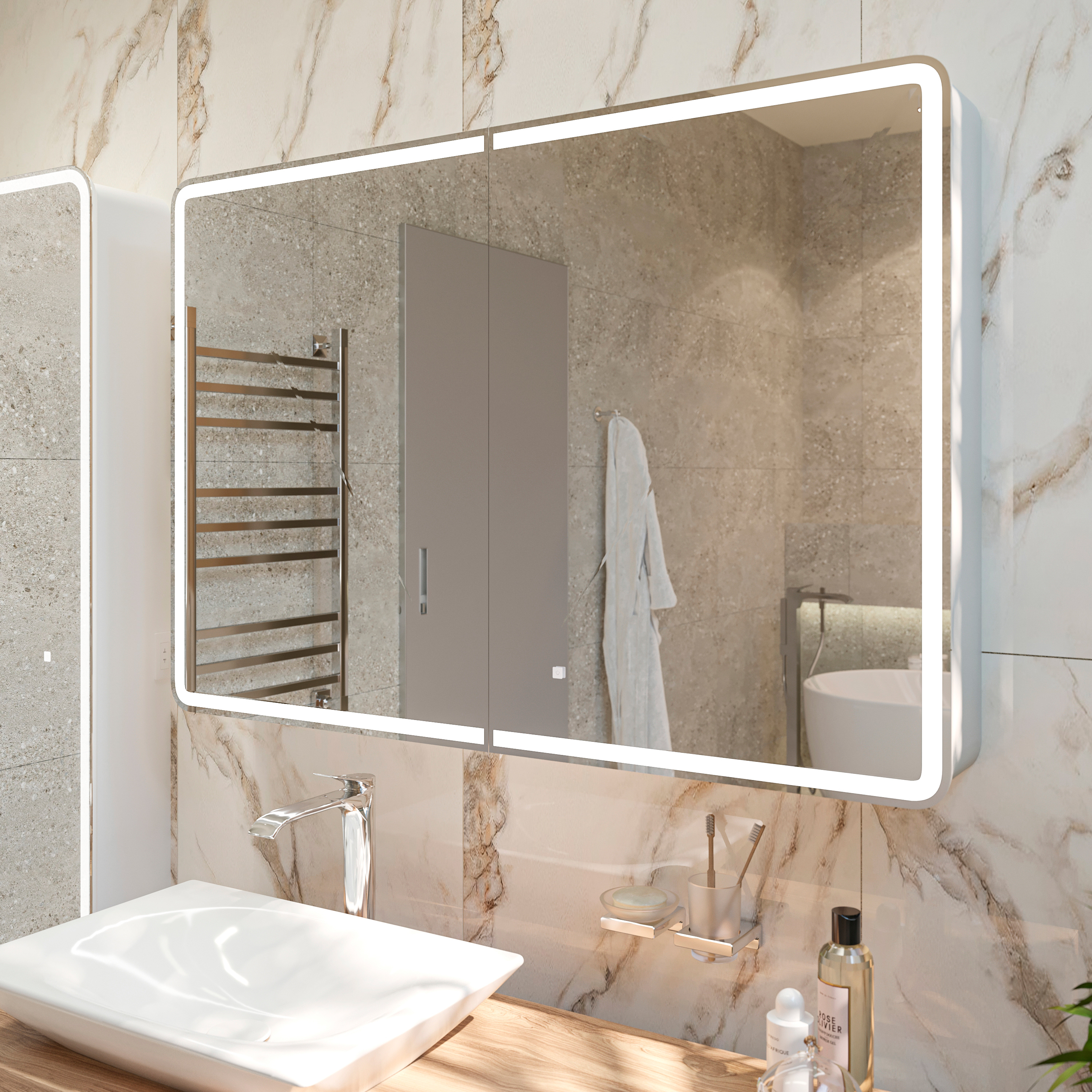 Зеркало-шкаф STWORKI Ольборг МВК078 120, с подсветкой, прямоугольный, большой, навесной, в стиле лофт, с розеткой - 5