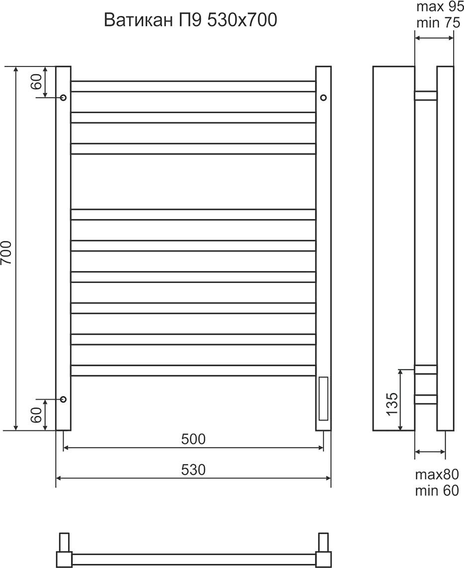 Электрический полотенцесушитель Terminus Ватикан П9 500x700 Хром 4670078526229 - 2