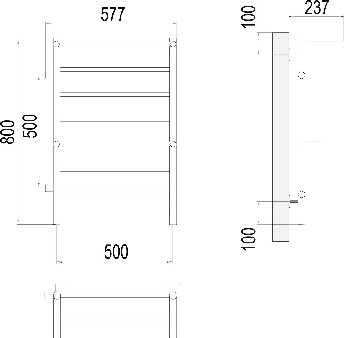 Водяной полотенцесушитель Terminus  Аврора П8 500x800 Хром боковое подключение 4670078529923 - 2