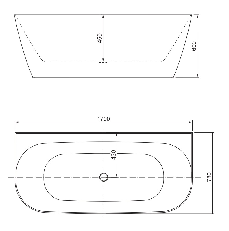 Акриловая ванна Allen Brau Priority 170x80 2.31002.20/AM белый глянец (панель антрацит) - 1
