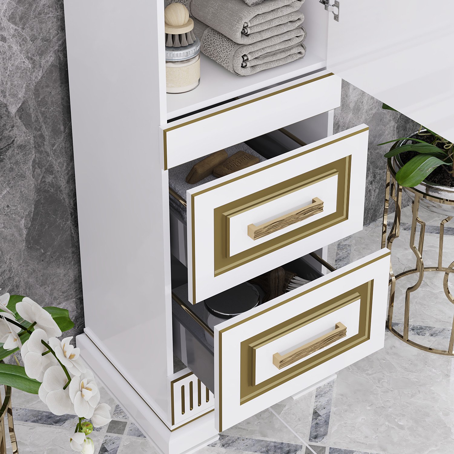 Шкаф-пенал Opadiris Оникс R золотая патина Z0000005742 - 2