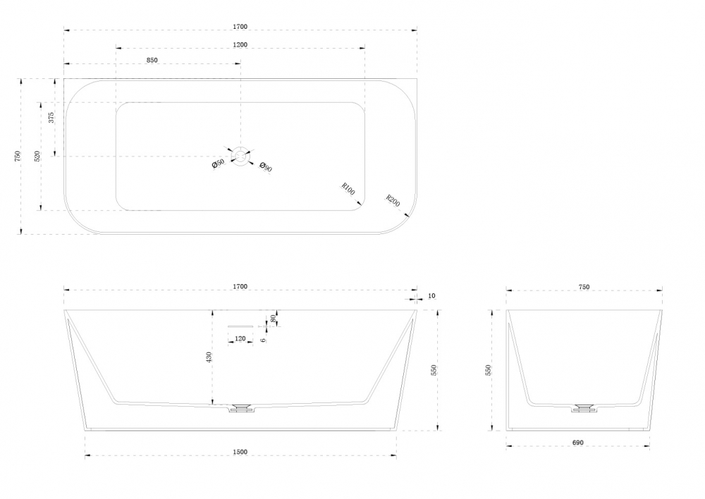 Ванна из искусственного камня ABBER Stein AS9617 белая матовая - 3