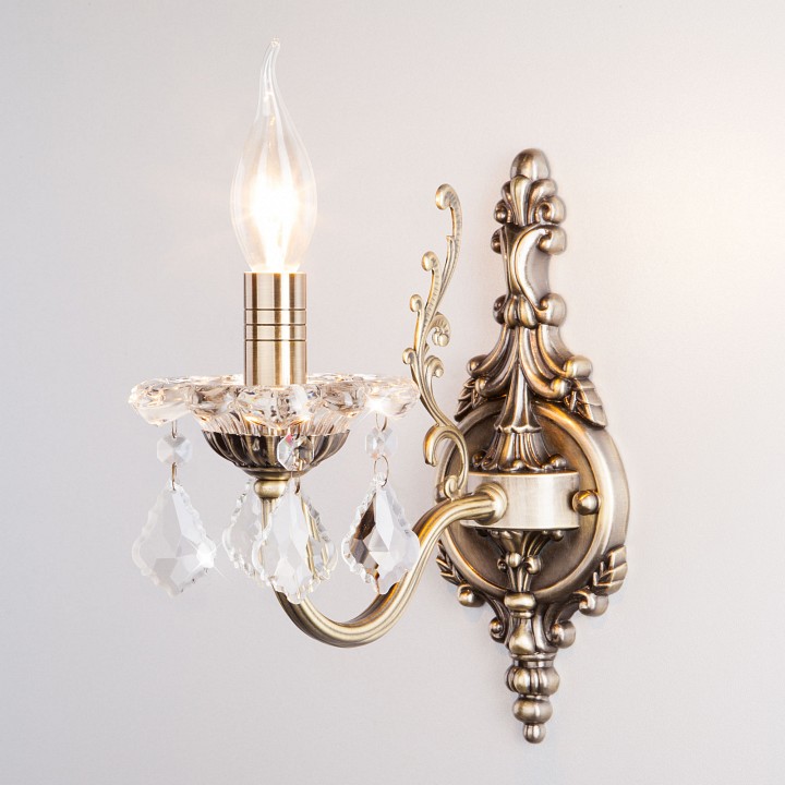 Бра Eurosvet Elisha 3281/1 античная бронза/прозрачный хрусталь Strotskis - 0