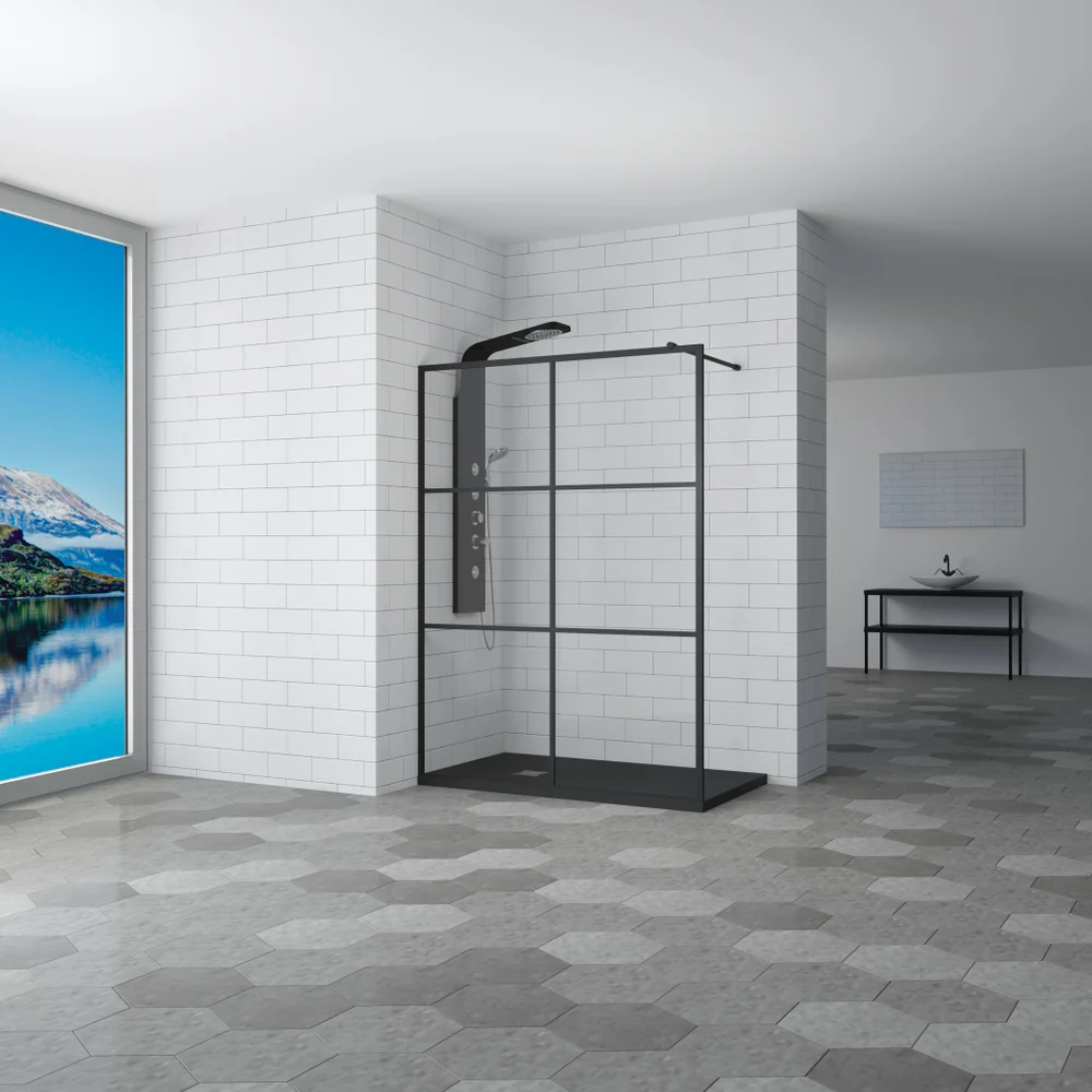 Душевая перегородка RGW Walk In WA-011B 100х200 профиль черный стекло прозрачное с рисунком 35101100-84 - 1