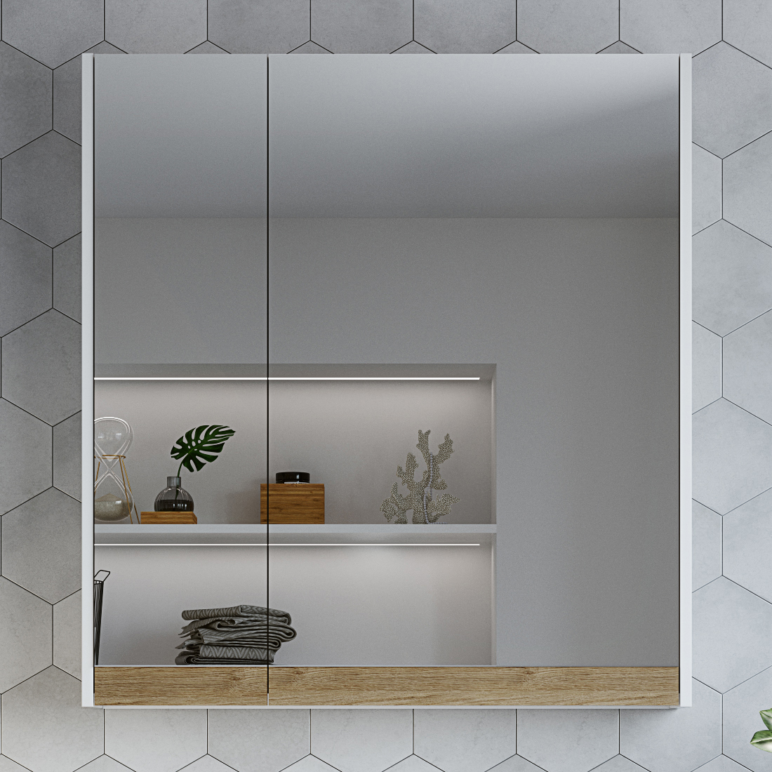 Зеркало-шкаф STWORKI Стокгольм 80 , навесной, белый, под дерево,
квадратный 1A227402SG010 - 0
