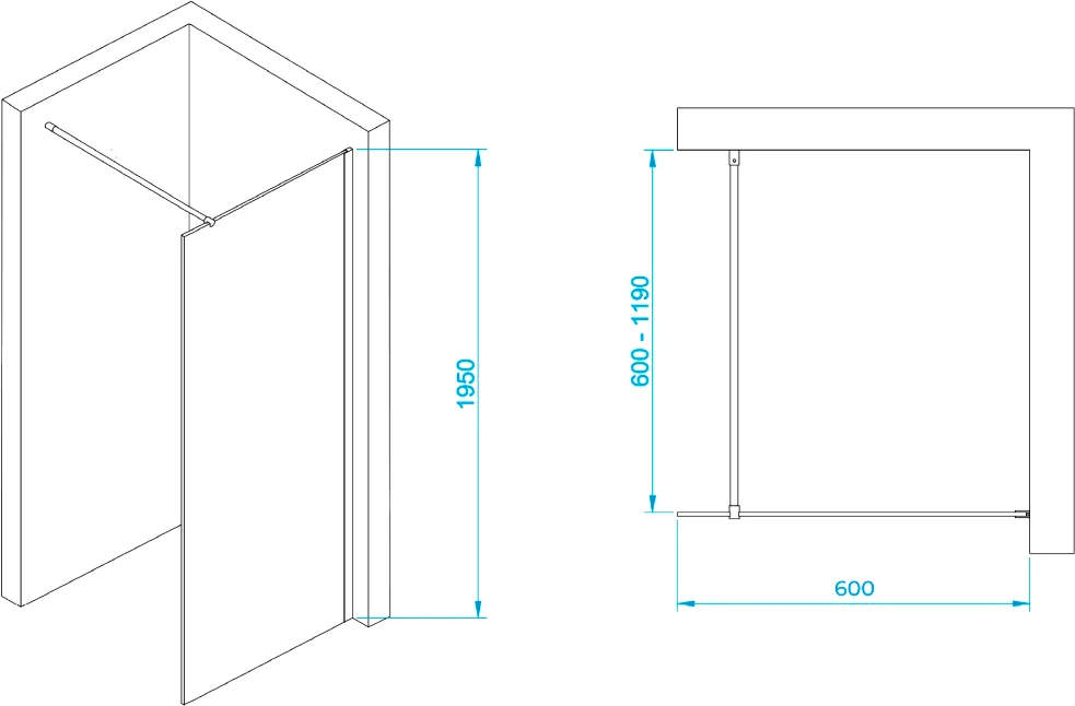 Душевая перегородка RGW Walk In WA-002B 60х195 профиль черный стекло прозрачное 35100206-14 - 5