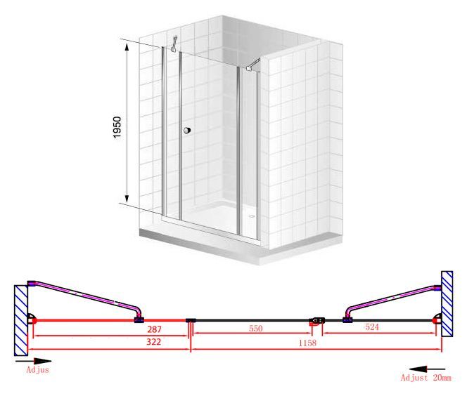 Душевая дверь Cezares Elena 148 хром стекло рифленое ELENA-W-B-13-30+60/60-P-Cr-R - 7