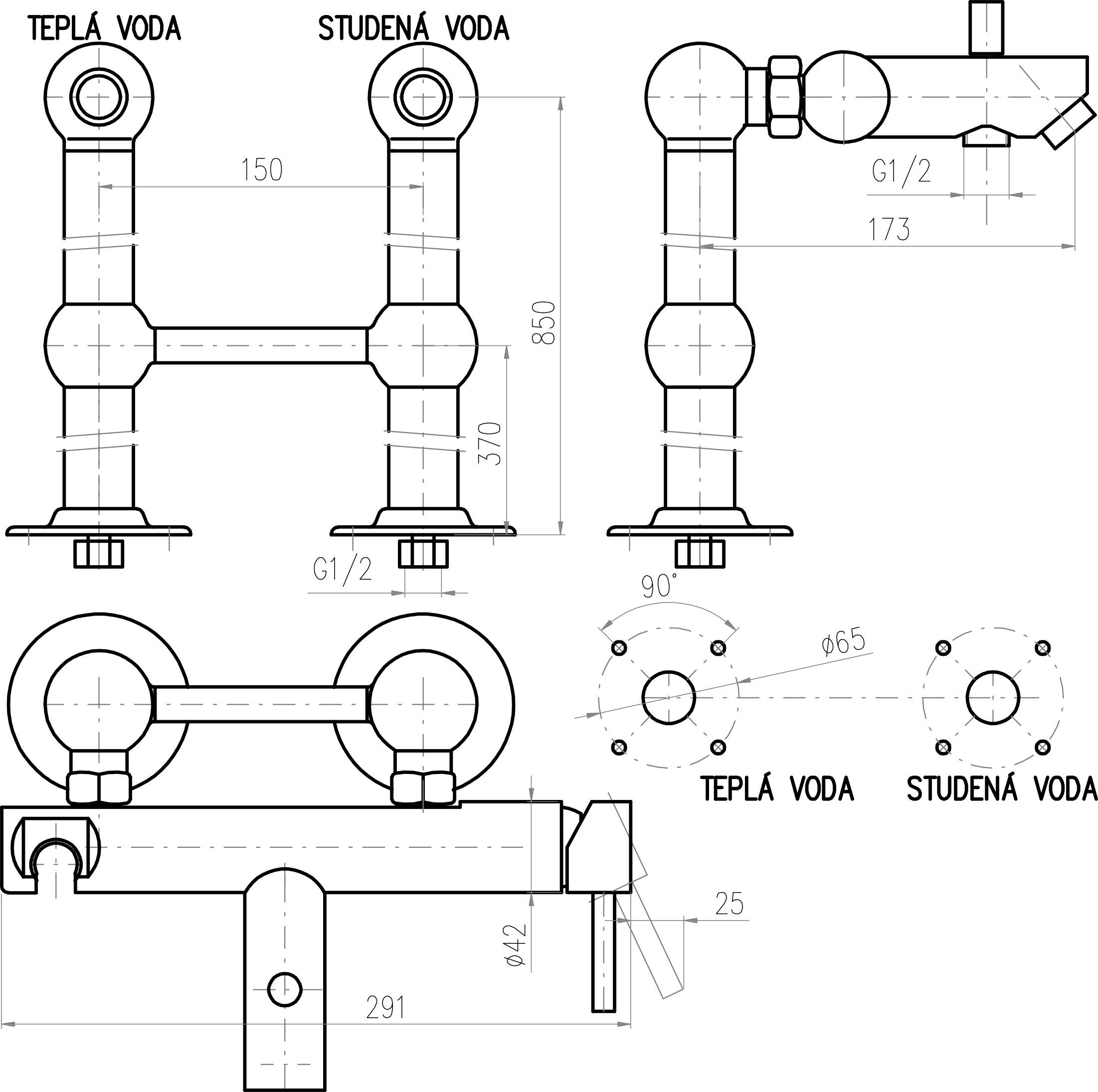 Смеситель Rav Slezak Seina SE950.5/2 для ванны с душем - 1