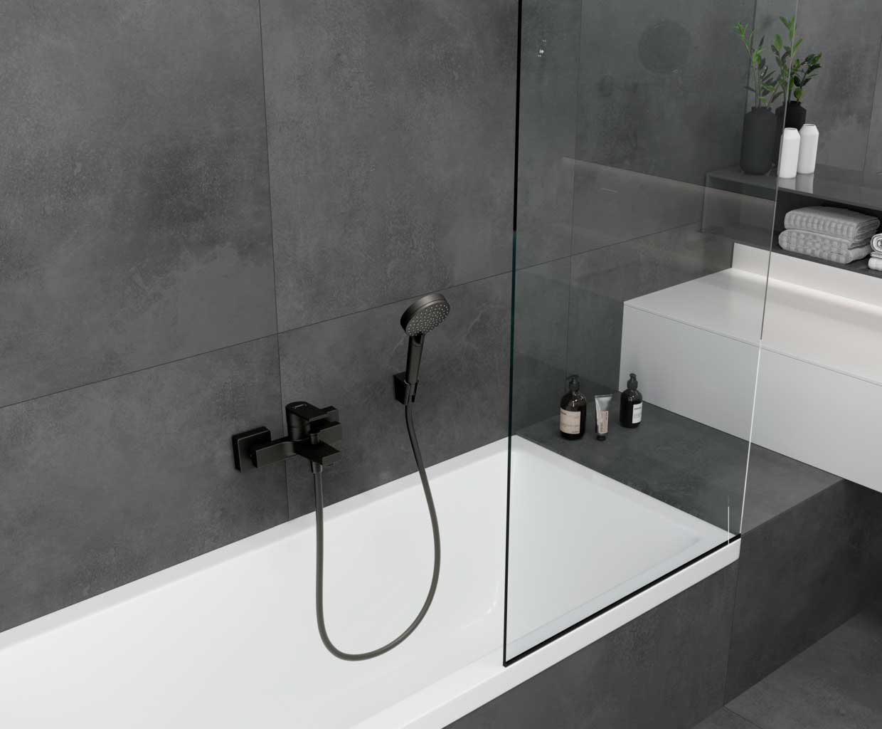 Смеситель Hansgrohe Vernis Shape 71450670 для ванны с душем, черный - 1
