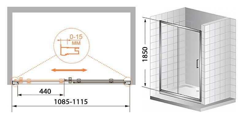 Душевая дверь в нишу Cezares Pratico BF1 110 C Cr PRATICO-BF-1-110-C-Cr - 4