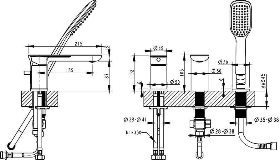 Смеситель для ванны Bravat Gina хром  F565104C-2-ENG - 2