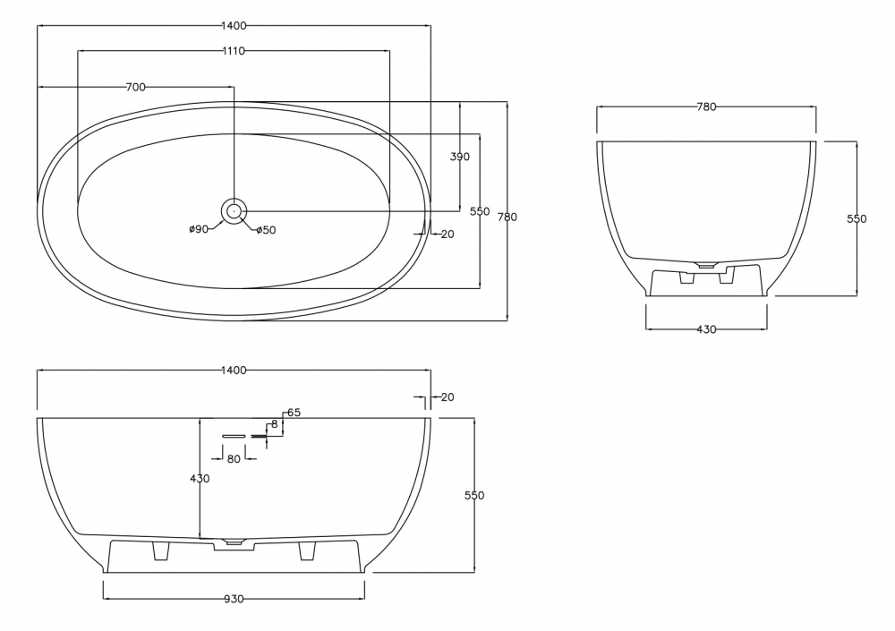 Ванна из искусственного камня ABBER Stein AS9641-1.4 белая матовая - 6