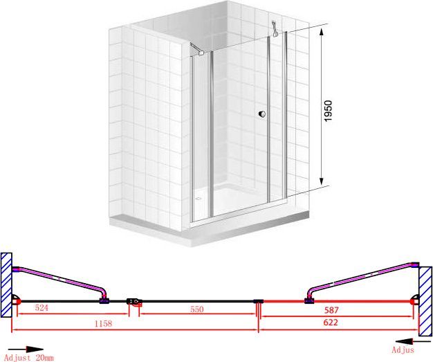 Душевая дверь Cezares Elena 180 хром стекло прозрачное ELENA-W-B-13-60+60/60-C-Cr - 6