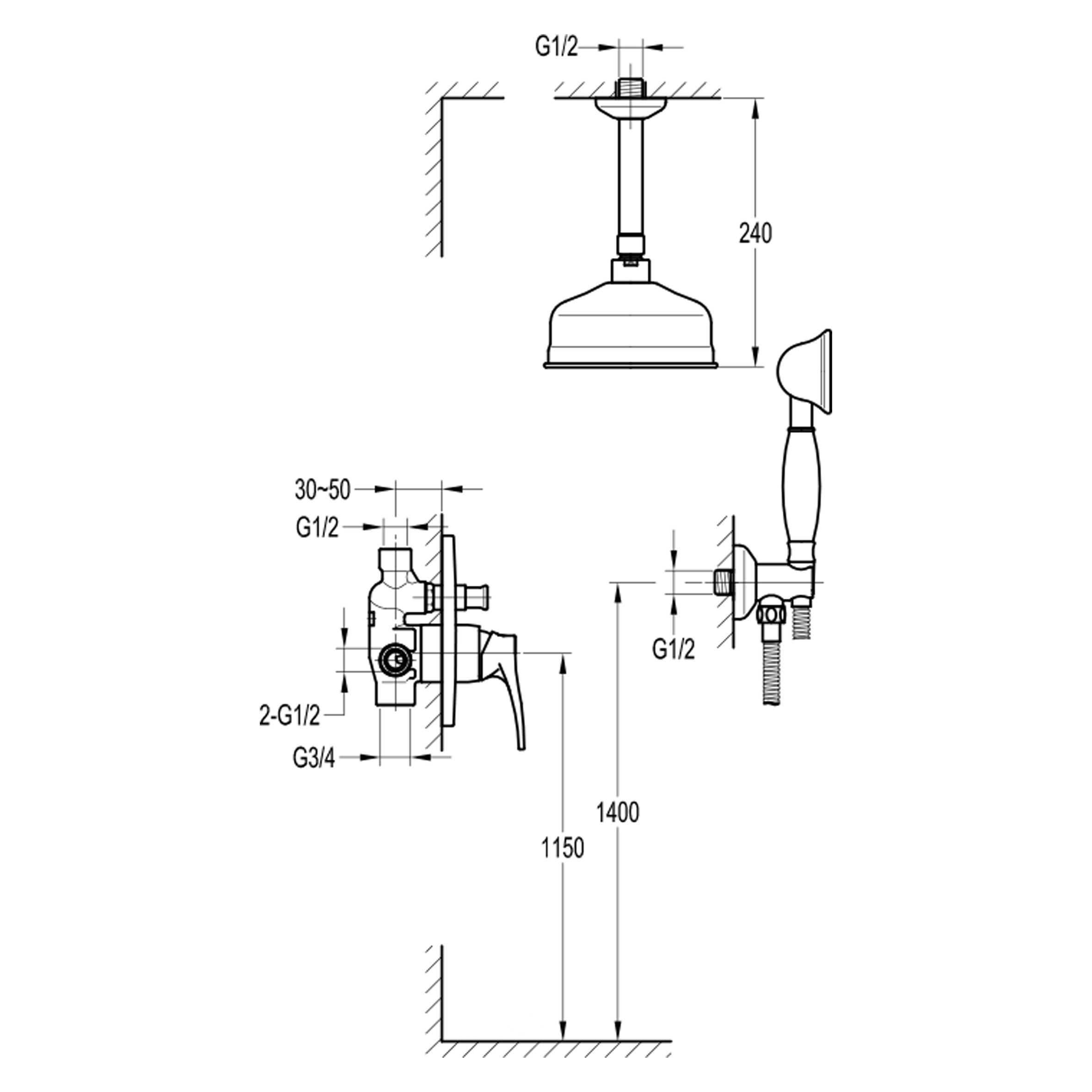 Swedbe Terracotta Семейный душ со смесителем встраиваемый 2553 - 1