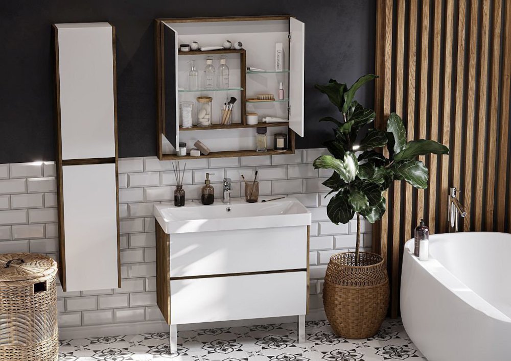 Шкаф подвесной Aquaton Сканди 35 белый- светлое дерево 1A255003SDZ90 - 2