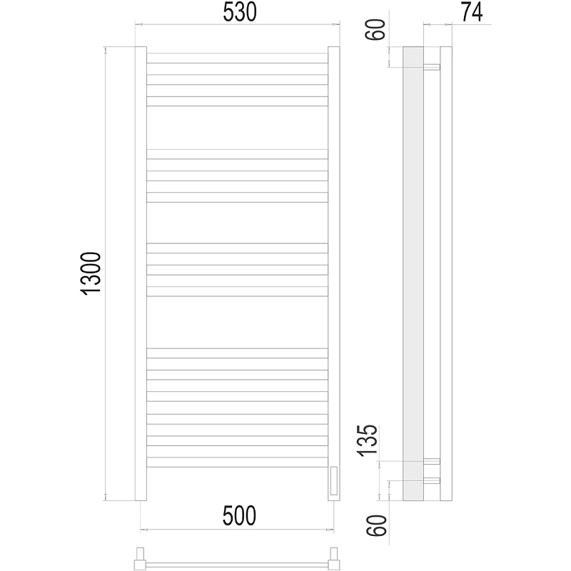 Электрический полотенцесушитель Terminus Ното П15 500х1300 Хром 4670078526953 - 2