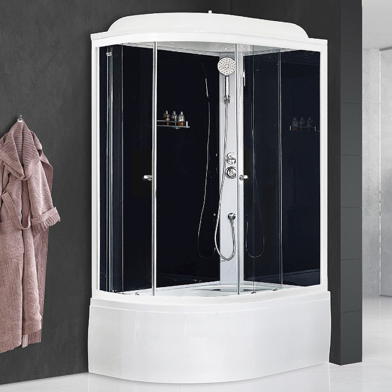 Душевая кабина Royal Bath BK 120x80 R профиль белый стекло прозрачное задняя стенка черная  RB8120BK5-BT-R - 1