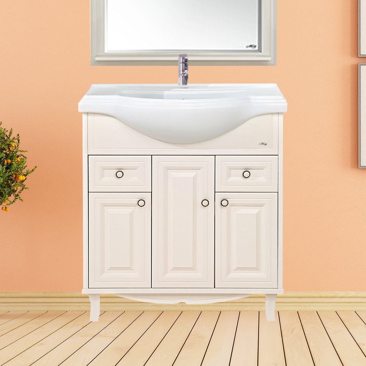 Тумба с раковиной Misty Шармель 80 светло-бежевая эмаль - 0