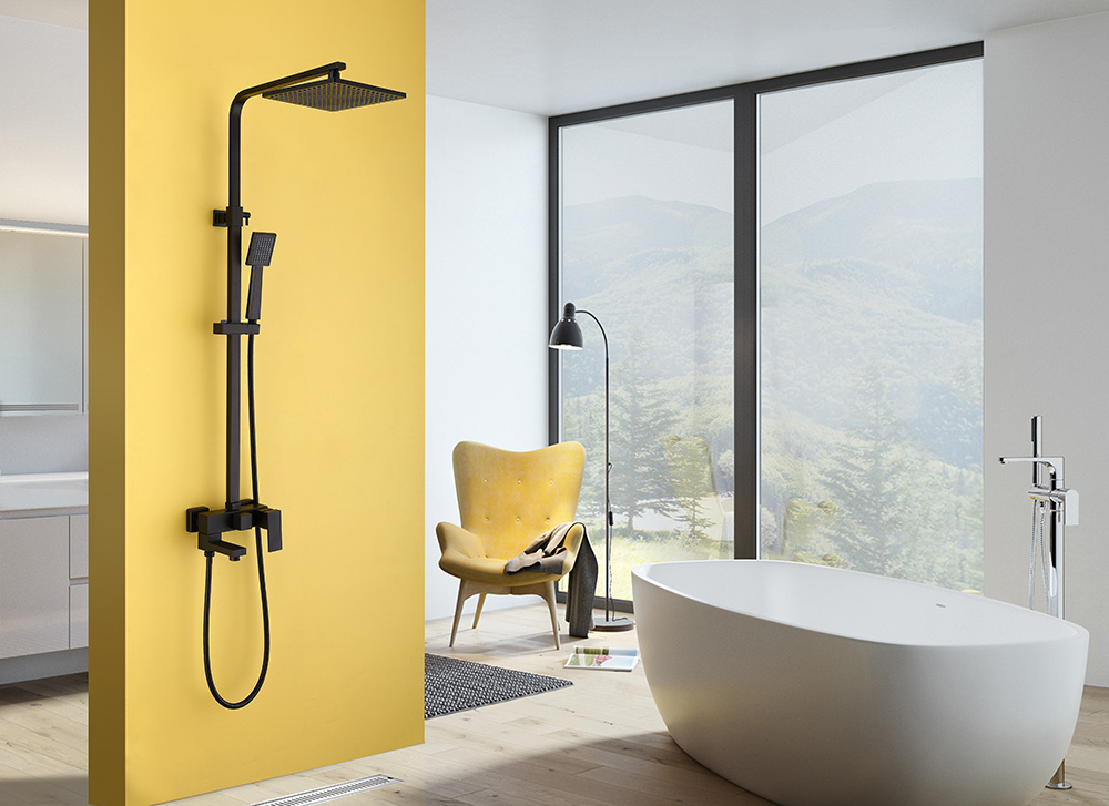 Душевая стойка ABBER Daheim с изливом, черная матовая  AF8216B - 1