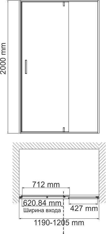 Душевая дверь в нишу Wasserkraft Aisch 120х200 профиль золото стекло прозрачное 55P05 - 2
