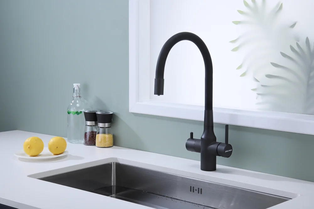 Смеситель для кухни Paulmark Salix с гибким изливом темно серый - черный матовый Sa213419-401 - 1