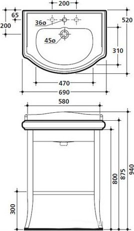Тумба для комплекта Kerasan Retro с полкой, орех 735040 - 6