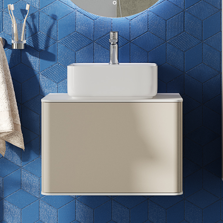 Тумба с раковиной STWORKI Ноттвиль 60 бежевый шелк, без отверстия под смеситель 428610 - 0