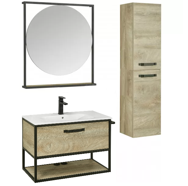 Комплект мебели Aquaton Лофт Фабрик 80 с раковиной Victoria 80 светлое дерево  - 0