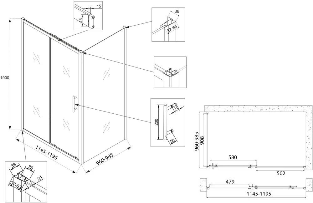Душевой уголок Veconi Rovigo RV-072 120x100 профиль хром  RV072-120100-01-C4 - 2