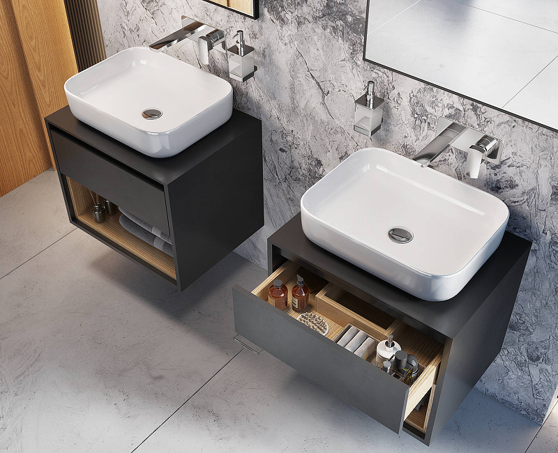 Тумба под накладную раковину Excellent Tuto 60 серый - светлое дерево  MLEX.0102.600.GRBL - 3