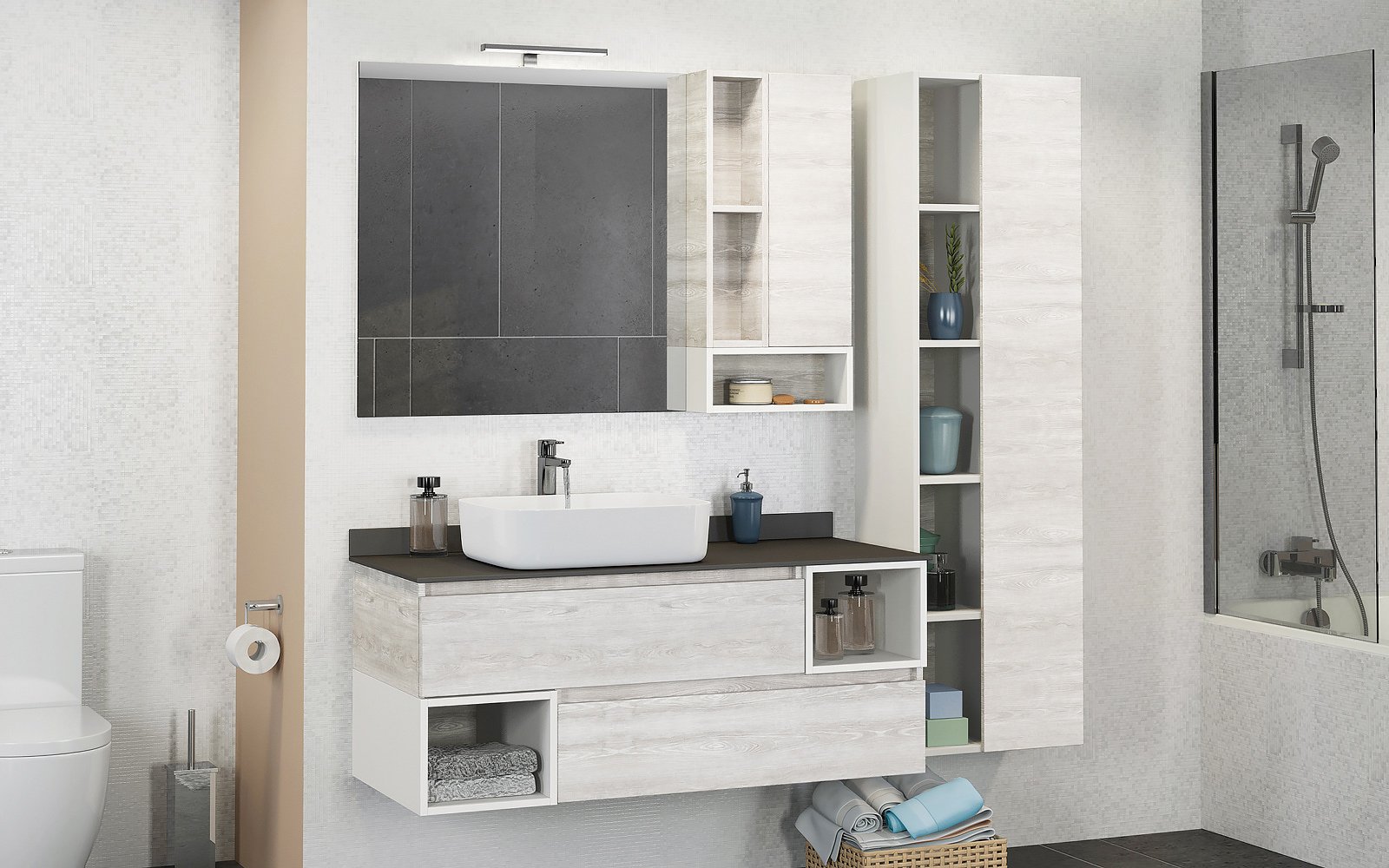 Зеркало-шкаф Comforty Прага 120 дуб белый 00004136262 - 1